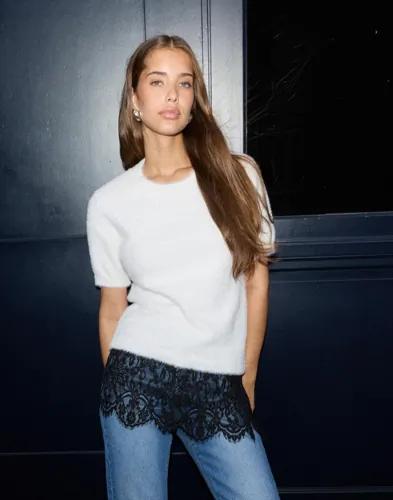 Nelly - Vit - Fuzzy Knit Top 