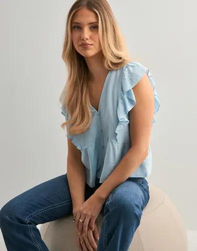 Only - Blå - Onlrian Flonce S/S Top Wvn 