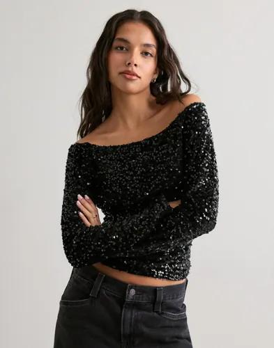 Pieces - Svart - Pckam Ls Offshoulder Top Jrs Bc 