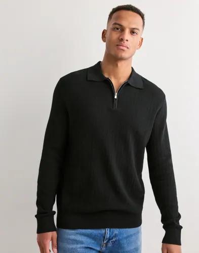 Selected Men Slhcran Ls Knit Structure Half Zip Half zip Svart 