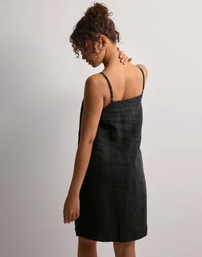 Selected Femme - Svart - Slflinnie Short Linen Strap Dress B 