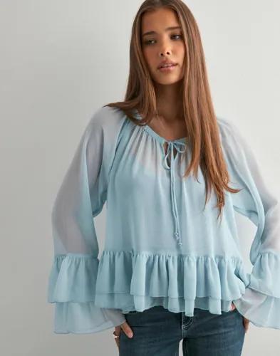 Vero Moda - Blå - Vmcamille Ls Frill Top Wvn Exp 