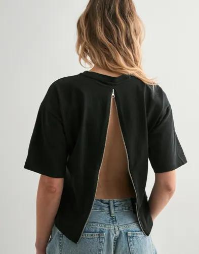 Pieces - Svart - Pcamy Ss O-Neck Zip Tee Jrs D2D 