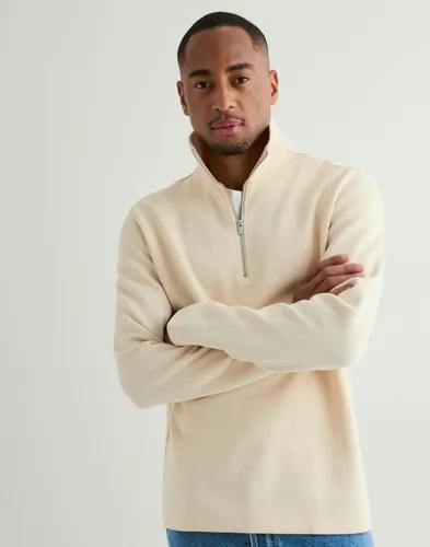 Selected Men Slhkev Ls Zip Sweat Half zip Beige