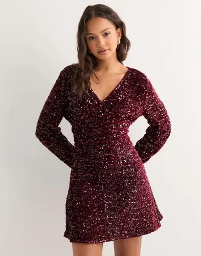 Pieces - Röd - Pckam Ls V-Neck New Dress Jrs Bc 