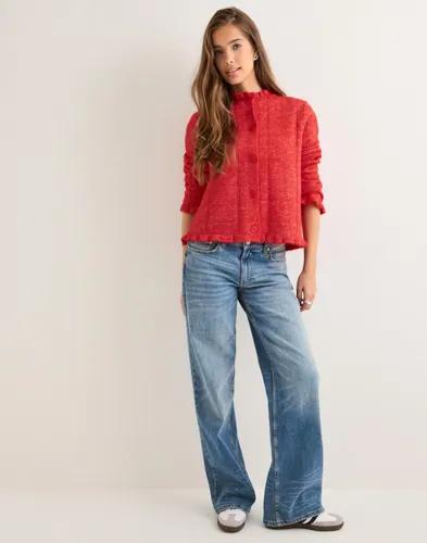 Pieces - Röd - Pcjasmijn Ls O-Neck Knit Caridgan B 