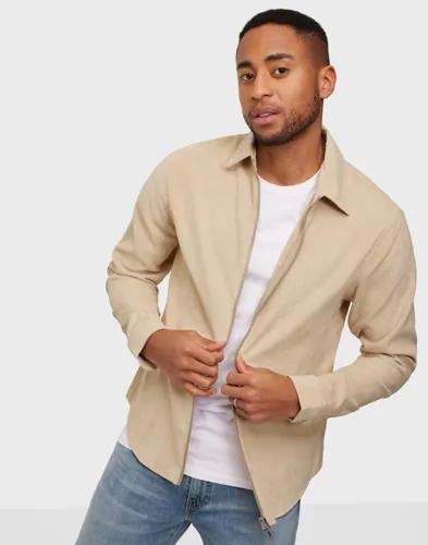 Ciszere Aden cord zip Enfärgade skjortor Beige