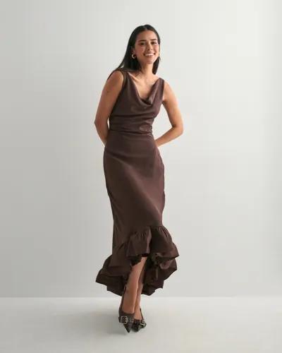 Malina - Brun - Alia Cowl Neck Ruffled Maxi dress 