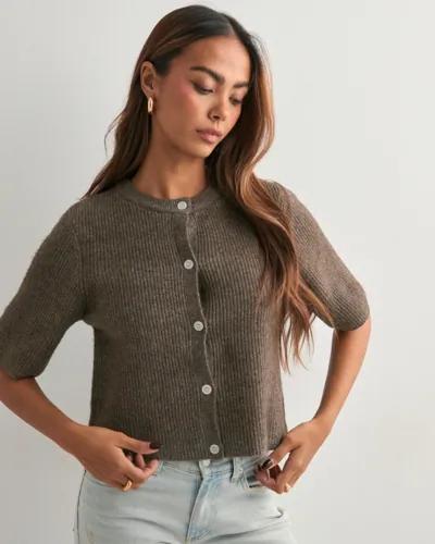 Pieces - Brun - Pcsilly Ss O-Neck Knit Cardigan Noo 