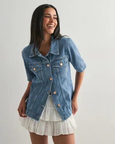 Only - Blå - Onlthalia Ss Fitted Dnm Shirt Cro