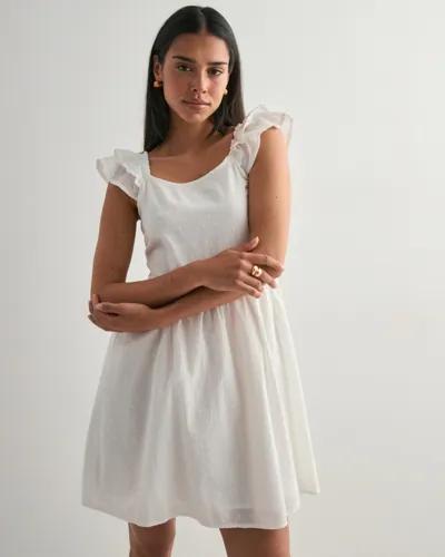 Only - Vit - Onldeffie Ss Dobby Short Dress Wvn 