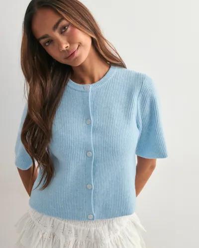 Pieces - Blå - Pcsilly Ss O-Neck Knit Cardigan Noo 