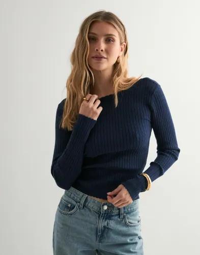 Vero Moda - Blå - Vmgold Pointelle Ls Deepback Pullov 