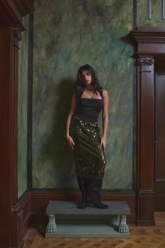 Nelly - Grön - Sequin Mesh Midi Skirt 