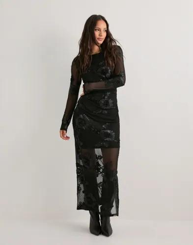 Pieces - Svart - Pcoffia Ls O-Neck Ankle Dress Jrs D