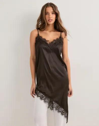 Pieces - Brun - Pcnomi Strap Satin Lace Dress Wvn D 