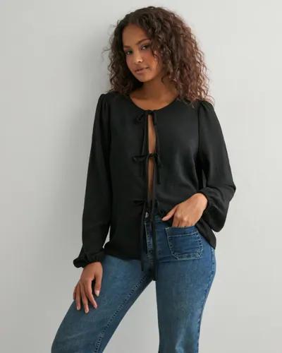 Pieces - Svart - Pctiffany Ls Tie Top Wvn Noos Bc 