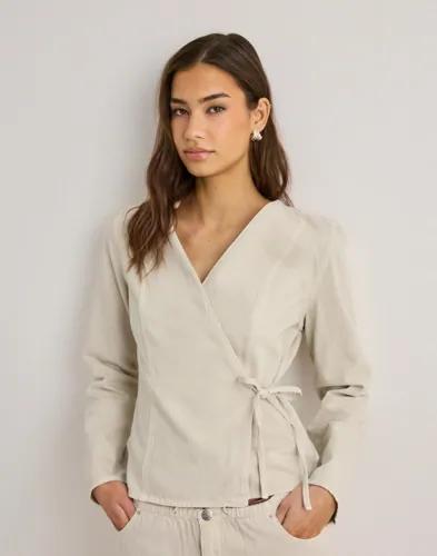 Only - Beige - Onlsilla L/S Tie Wrap Blouse Cc Pnt 