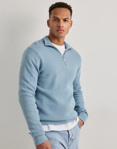 Selected Men Slhdane Ls Knit Structure Half Zip Half zip Blå