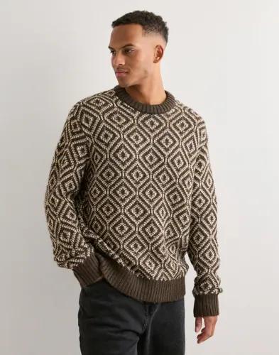 Selected Men Slhremi Ls Knit Relaxed Crew Neck Stickade tröjor Multi/Mönstrad