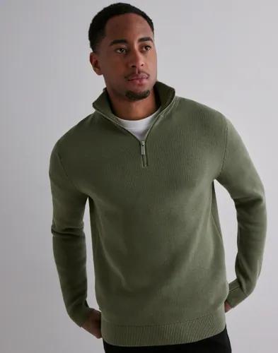 Selected Men Slhdane Ls Knit Structure Half Zip Half zip Grön 
