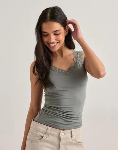 Pieces - Grå - Pcbarbera Lace Top Noos Bc 