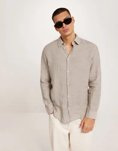 Selected Men Slhregkylian-Linen Shirt Ls Classic Blå skjortor Beige 