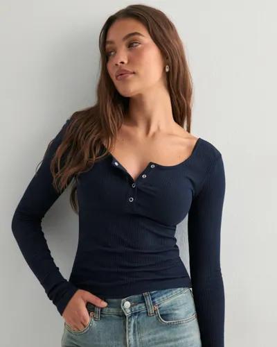 Pieces - Blå - Pckitte Ls Top Noos Bc 