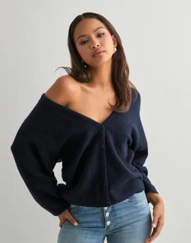 Nelly - Blå - Back V-neck Knit Cardigan