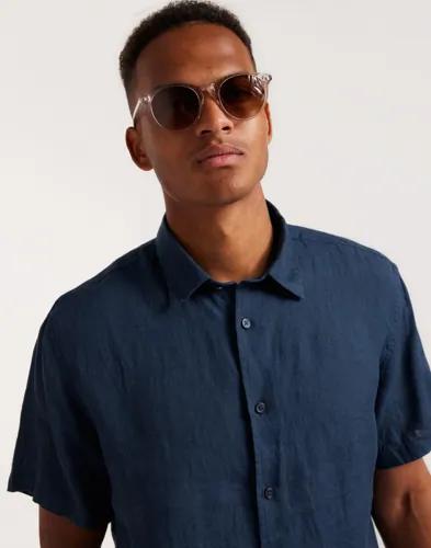 Selected Men Slhregkylian-Linen Shirt Ss Classic Linneskjortor Blå 
