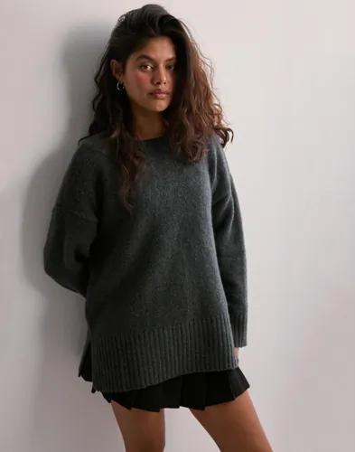 Pieces - Grå - Pcnancy Ls Loose O-Neck Knit Noos B 