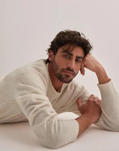 Selected Men Slhreuben Ls Knit Relaxed Crew Neck Stickade tröjor Beige