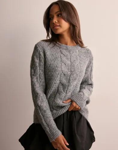 Pieces - Grå - Pcnina Ls O-Neck Knit Noos Bc 