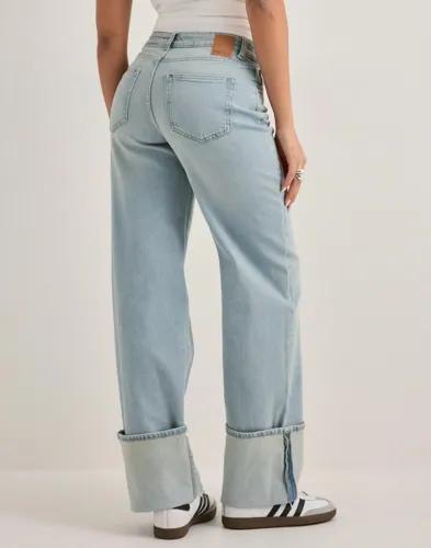 Pieces - Blå - Pcsilke Mw Fold Up Denim Jeans 