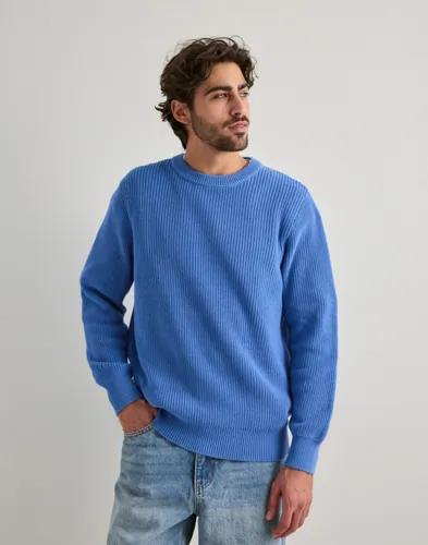 Les Deux Gary Rib Crewneck Knit Stickade tröjor Blå