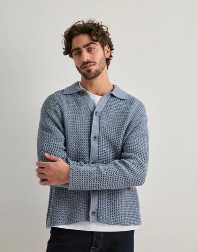 Les Deux Gerald Ls Knitted Shirt Stickade tröjor Blå