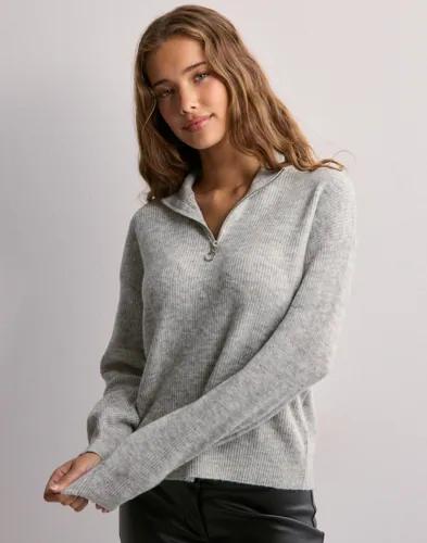JDY - Grå - Jdylumi Life L/S Zip Hn Pullover Kn 