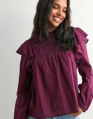 Vero Moda - Röd - Vmtrine Ls Lace Top Wvn Noos 