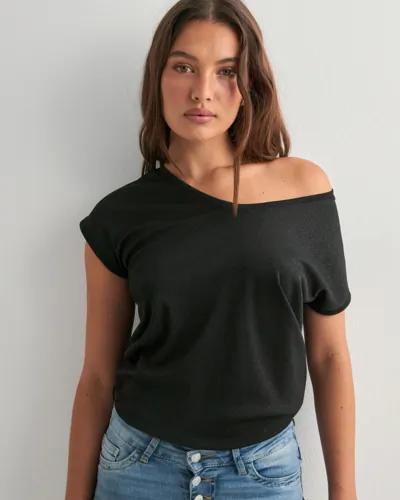 Only - Svart - Onlsilvery S/S V Neck Lurex Top Jrs 