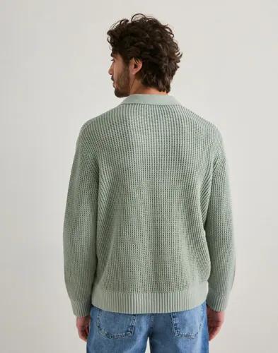 Selected Men Slhdereck Light Knit Relaxed Open P Stickade tröjor Grön