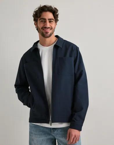 Les Deux Marseille Seersucker Zipper Ja Overshirts Blå 