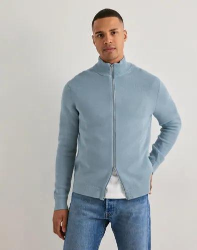 Selected Men Slhdane Ls Knit Structure Full Zip Tröjor med dragkedja Blå