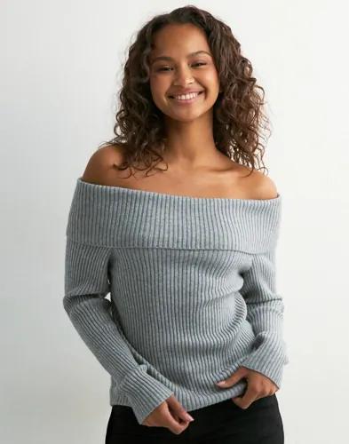 Only - Grå - Onlkatia Ls Off Shoulder Knt