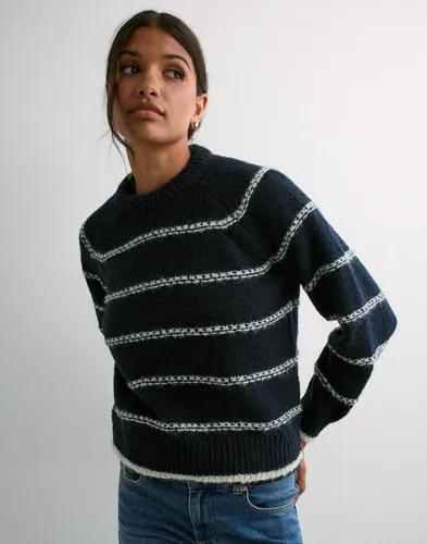 Pieces - Blå - Pcnelia Ls O-Neck Knit Noos Bc 