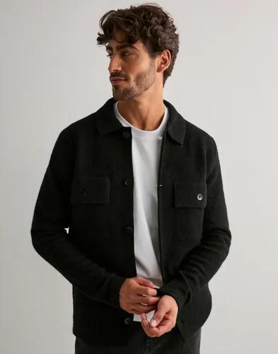 Selected Men Slhnealy Ls Knit Workwear Cardigan Overshirts Svart 