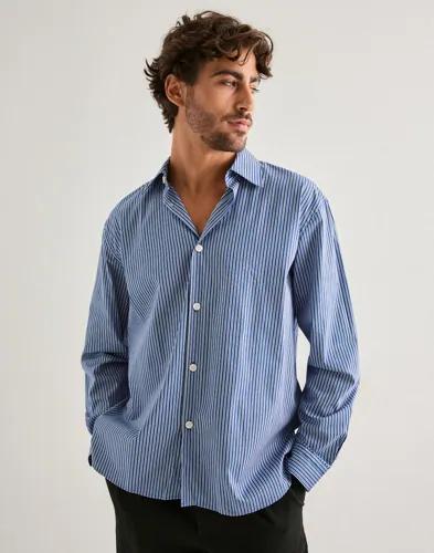 Selected Men Slhrlxhenri Stripe Ls Shirt Vardagsskjortor Blå 