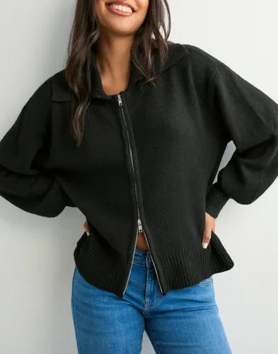 Pieces - Svart - Pcmalou Ls Zip Knit Cardigan Noos B 