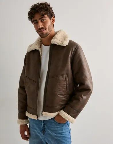Jack & Jones Jorliverpool Aviator Jacket Sn Skinnjackor Brun