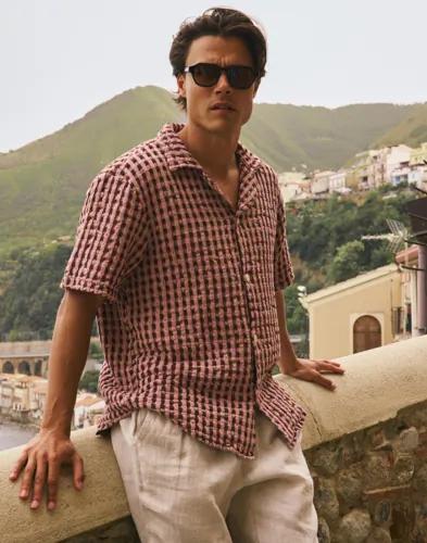 OAS Cuba Waffle Shirt Rutiga skjortor Brun 