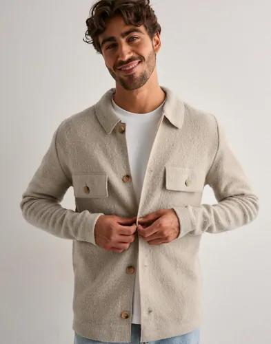 Selected Men Slhnealy Ls Knit Workwear Cardigan Overshirts Beige 